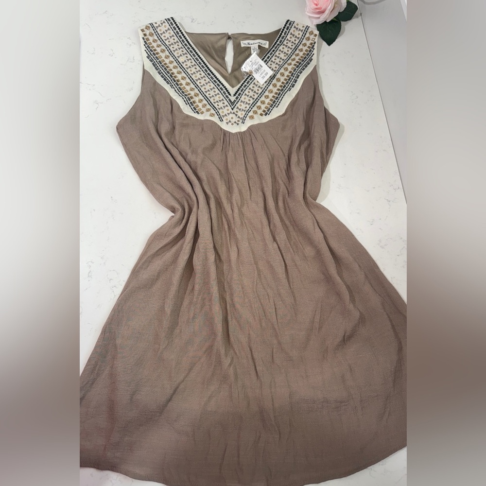 Tantrums Beige and Blue Embroidered Dress